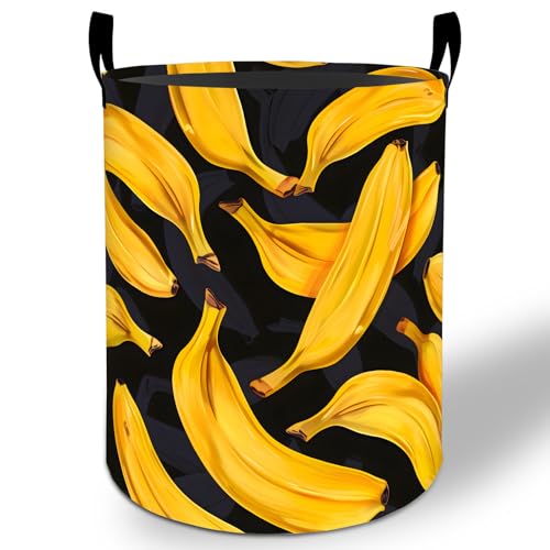 Banana Laundry Basket Hamper 19.7"x15.8", Funny Yellow Fruit Foldable Waterproof Oxford Clothes Storage Bucket for Room Bathroom Bedroom Nursery Decor, Toy Organizer Bins Gifts for Kids Boys Girls - style: Banana