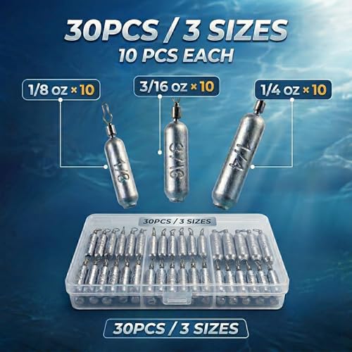Drop Shot Fishing Weights, Lead Sinkers, 1/8oz, 3/16oz, 1/4oz, 3/8oz, 1/2oz, for Bass Fishing, Drop Shot Rig, Wacky Rig, Finesse Fishing - size: 30 Pcs / 3 Sizes