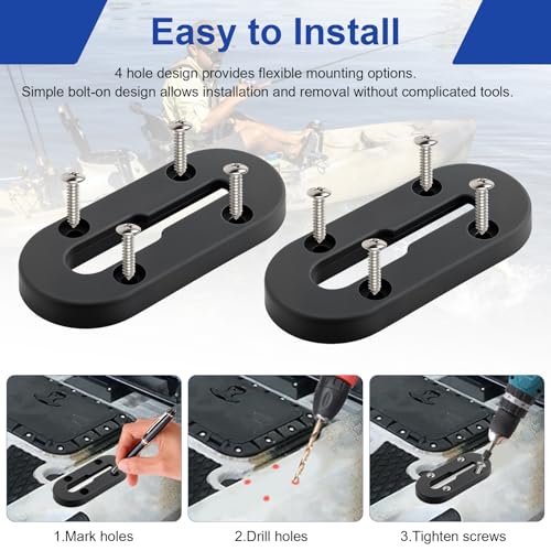 Kayak Track Mount, Kayak Rail Track Mount, Kayak Gear Track Accessories, Kayak Low Profile Track for Fishing Rod Holder, Cup Holder, Paddle Holders, Anchor Cleats (4 in, 4 Holes, 4 Pieces) - size: 4 Inch