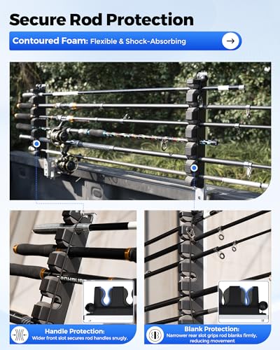 Aluminum Fishing Rod Holder for Truck Bed Holds 4 Fishing Rods, Truck Bed Fishing Rod Holder for Pickup, Gift for Truck Owners, Fishing, Outdoors, Dad, Family