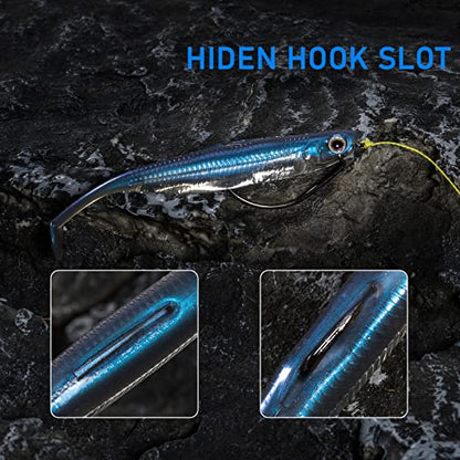 Dr.Fish Paddle Tail Swimbaits, Soft Fishing Lures for Bass Fishing 2.75-4.75 Inches, Freshwater & Saltwater Soft Plastic Baits Swim Shad Bait Minnow Lures Drop Shot - color: Chartreuse, size: 4.75"-5 Pack