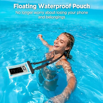 CACOE Floatable Waterproof Phone Pouch 2 Pack Up to 10.0", Black+Black | Floatable, IPX8 Waterproof Phone Case,Adjustable Lanyard,Dry Bags for Beach/Cruise/Travel/Camping/Kayak/Vacation Essentials - color: Black+Black-#2, size: Up to 10.0"-Floatable