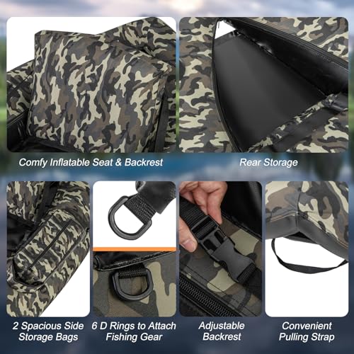 GYMAX Fishing Float Tube, 350LBS Inflatable Belly Boat with Oar, Flippers, Rod Holder, Fish Ruler, Hand Pump & Zipper Storage, Portable Backpack Float Tubes for Fishing - color: Camouflage