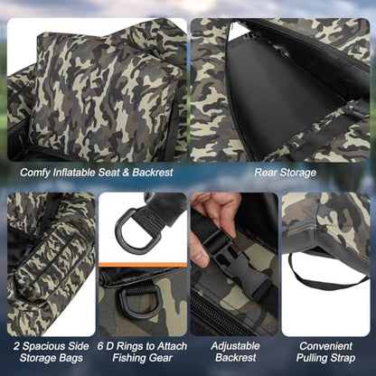 GYMAX Fishing Float Tube, 350LBS Inflatable Belly Boat with Oar, Flippers, Rod Holder, Fish Ruler, Hand Pump & Zipper Storage, Portable Backpack Float Tubes for Fishing - color: Camouflage