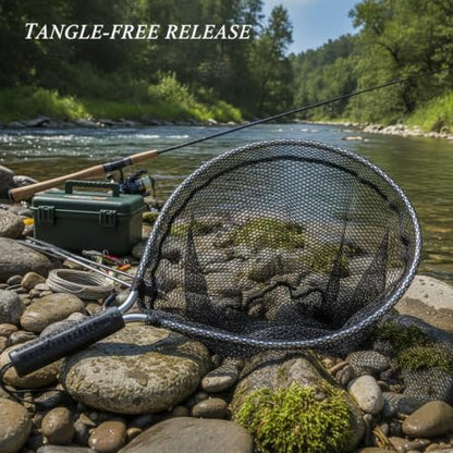 Landing Net Head Replacement with Rubber Mesh and Aluminum Alloy Frame for Freshwater Fishing (1 PC) - size: 11.81 x 11.81 x 11.81"
