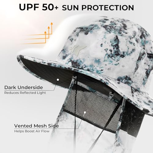 KastKing Sol Armis UPF 50 Boonie Hat - Sun Protection Hat, Fishing Hat, Beach & Hiking Hat, Paddling - color: C1: Boulder Camo Ice, size: With Neck Shield