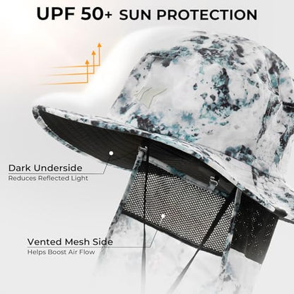 KastKing Sol Armis UPF 50 Boonie Hat - Sun Protection Hat, Fishing Hat, Beach & Hiking Hat, Paddling - color: C1: Boulder Camo Ice, size: With Neck Shield