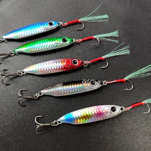 Tripquips Saltwater Jigs Fishing Lures with Ultra-Sharp Hooks, Saltwater Spoon Lure for Tuna Salmon Grouper, Sea Fishing Jigging Lure, Trolling Spoon for Bass Fishing - color: 5PCS-30g/1.06oz