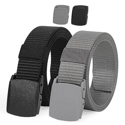 JASGOOD 2 Pack Nylon Web Belt Outdoor Military Men’s Metal Free Belt with TSA Plastic Buckle - color: J-black+grey, size: Fits Pant Up To 40"