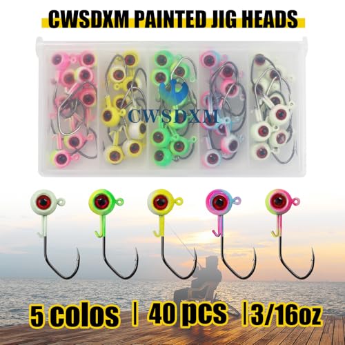 Painted Crappie Jig Heads 3D Eyes Fishing Hooks with Wire Keeper Lures for Crappie Panfish Bass Fishing Jig Hooks Assortment 1/16 oz 1/8 oz 3/16oz 3/8 oz 1/4 oz - size: 3/16 oz - 25 pcs