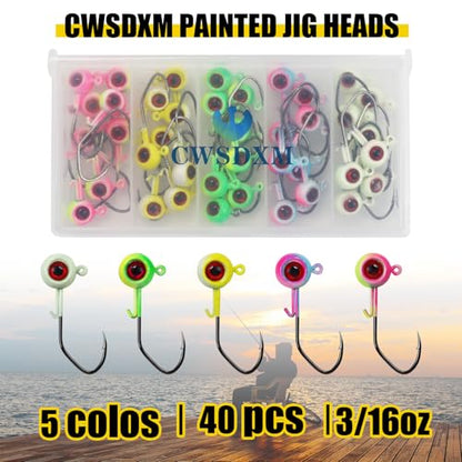 Painted Crappie Jig Heads 3D Eyes Fishing Hooks with Wire Keeper Lures for Crappie Panfish Bass Fishing Jig Hooks Assortment 1/16 oz 1/8 oz 3/16oz 3/8 oz 1/4 oz - size: 3/16 oz - 25 pcs