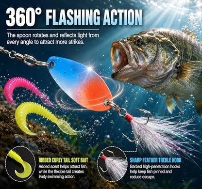 Fishing Gear Fishing Lures Set, Multi-Piece Tackle Kit with Crankbaits, Spoon Lures, Spinner Baits, Hooks, Sinkers and Various Lures for All Water Layers, Bass Trout Freshwater Saltwater Fishing