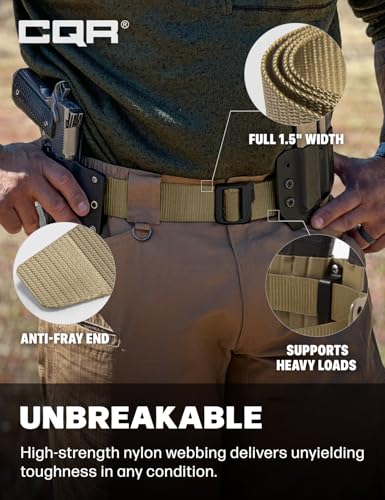 CQR Tactical Belt, Military Style Heavy Duty Belt, Webbing EDC Quick-Release Buckle - color: 2pack Dura Nylon Black/Khaki, size: Small