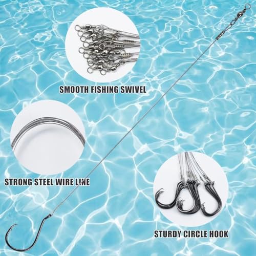 Circle Hooks Rigs, 15pcs Fishing Leader Rigs with Steel Leader Wire and Circle Hooks 1/0 2/0 3/0 4/0 5/0 6/0 7/0 8/0 9/0 10/0 for Bass, Catfish Fishing - size: 3/0