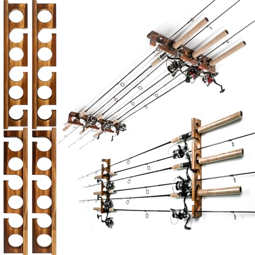 Ghosthorn Fishing Pole Rod Racks Wall or Ceiling Mounted Fishing Pole Rod Holders for Garage Storage Organizer Fishing Gear Equipment for Men Women - color: Carbonization