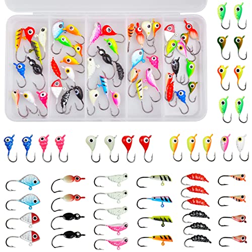 Fishing Lures Ice Fishing Jigs 48pcs Ice Fishing Gear Small Jig Head Panfish Crappie Jigs Ice Fishing Jigging Lures Kit