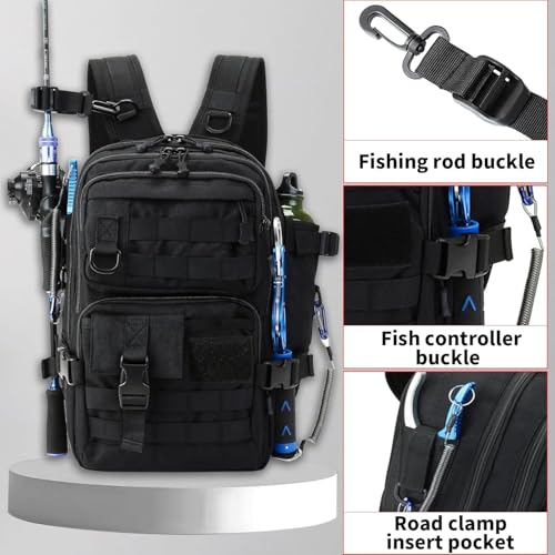 Fishing Backpack Fishing Tackle Storage Bag Fishing Gear and Equipment with Rod Holder Fishing Tackle Shoulder Sling Bag (Black2) - color: Black2