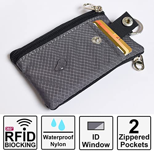 CHENSPRX Minimalist RFID Blocking Small Wallet with ID Window,WaterResistant Zip Id Case Wallet with Lanyard Keychain for Cards,Cash,Travel,Women,Men - color: DarkGrey