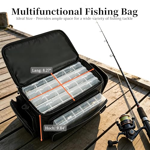 Fishing Tackle Box, Waterproof Tackle Trays for Saltwater & Freshwater - Fishing Gear Shoulder Bag For Men (Tackle Boxes Not Included) - color: Black Grey