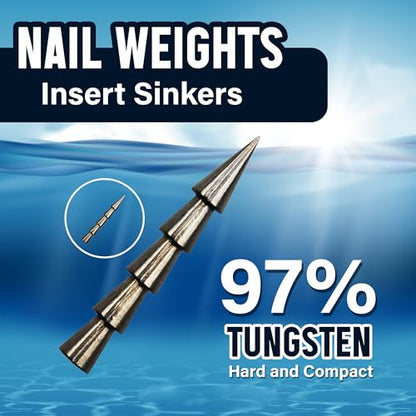 Reaction Tackle Tungsten Nail Weights for Bass Fishing - Insert Sinkers for Wacky Rig, Neko Rig and Soft Plastic Lures - Freshwater and Saltwater - 25-Pack - size: 100 Piece Kit