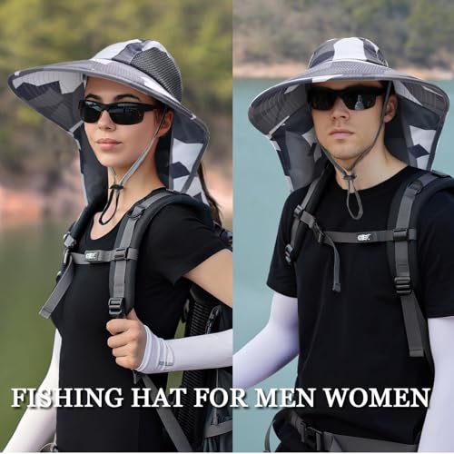 Sun Hat for Men Women with Neck Flap,UPF 50+ UV Protective Hiking Fishing Hats,Wide Brim Sun Hat for Women&Men - color: 1pack-grey Camo