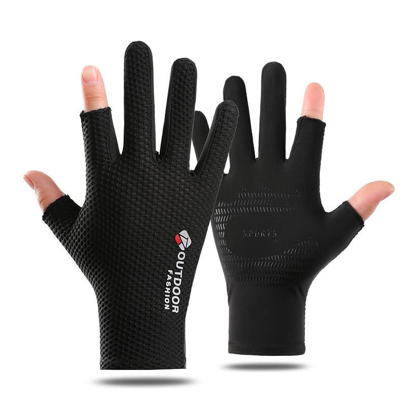 Mealah Lightweight-Fingerless-Gloves for Men - UPF 50+ UV Sun-Protection- Gloves for Fishing Driving Hiking Outdoor - color: Black-Two Fingers