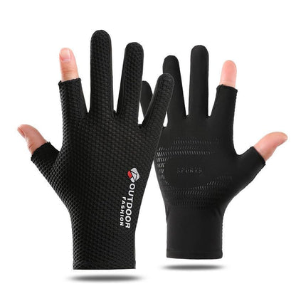 Mealah Lightweight-Fingerless-Gloves for Men - UPF 50+ UV Sun-Protection- Gloves for Fishing Driving Hiking Outdoor - color: Black-Two Fingers