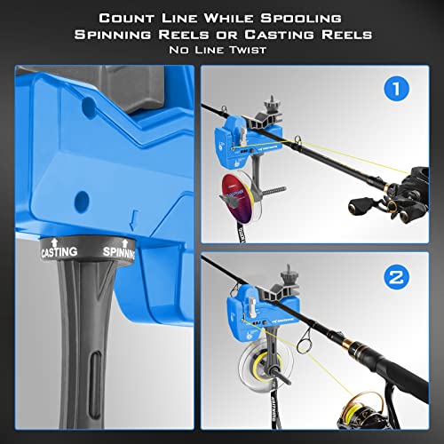 KastKing Kalibrate Fishing Line Spooler & 5’’ Braid Scissors - W/Line Counter, Patented Accessories, Portable, Compact, for Spinning & Casting Reels - No Line Twist, Fishing Gears Gifts for Men - style: Patented Line Spooler & Scissor - Blue