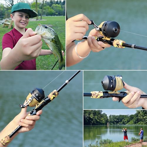 Sougayilang Kids Fishing Rod and Reel Combo,Light Weight Fishing Pole with Spincast Fishing Reel Tackle Bag Lures for Youth,Girls and Boys Good Starter Fishing Kit - color: Yellow+Yellow