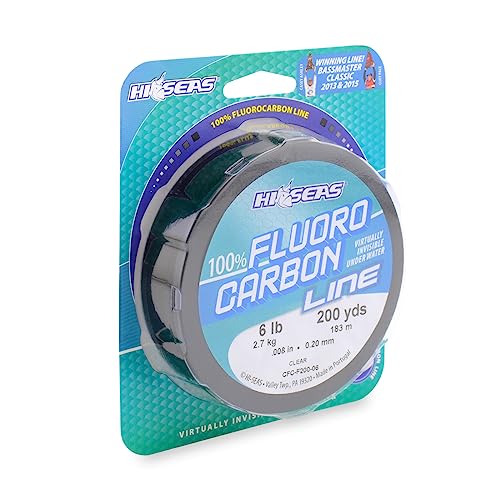 Hi-Seas 100% Fluorocarbon Fishing Line Clear - Strong & Tough Fishing Leader Line, Sinks Faster Than Monofilament Fishing Line. Available in 6lb, 8lb, 10lb, 12lb, 15lb, 20lb, 25lb Test - style: 6 Pound Test, 200 Yard