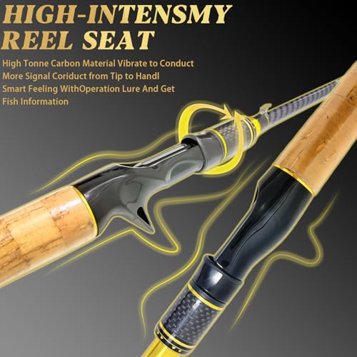 24-Ton Carbon & Fiberglass Spinning/Casting Rod, Lightweight 2-Piece Sensitive Fishing Rod with Ceramic Guides & Split-Grip Handle for Bass, Trout, Pike - color: A-Golden- Spinning- 6'0"