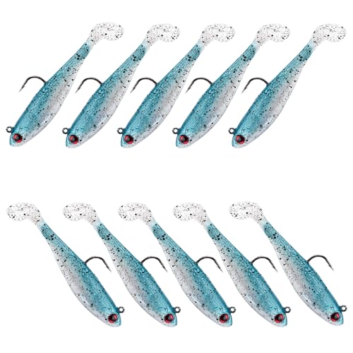 Fishing Bait Paddle Tail Swimbaits 10pcs FS/RE-13 | Soft Plastic,with Jig Heads,Bass Lures,for Freshwater Saltwater,Fishing Trout,Crappie Lures - color: Green, size: 0.46oz