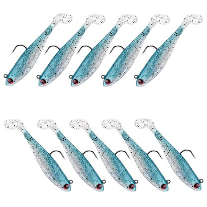 Fishing Bait Paddle Tail Swimbaits 10pcs FS/RE-13 | Soft Plastic,with Jig Heads,Bass Lures,for Freshwater Saltwater,Fishing Trout,Crappie Lures - color: Green, size: 0.46oz