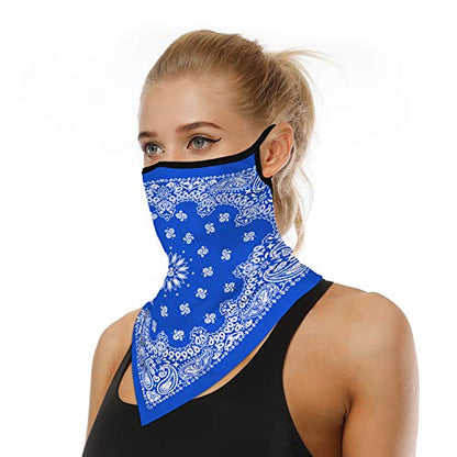 YAYOUREL Neck Gaiter Face Mask Bandanas for Men Women UV Face Scarf Cover Ear Loop Hole Facemask for Fishing Running Cycling - color: Blue White