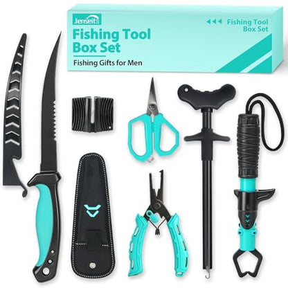 Jenseits Fishing Tool Kit, Fish Gripper, Fishing Pliers, Digital Fish Scale, Fillet Knife, Hook Remover & Fishing Accessories Set, Freshwater Saltwater Fishing Gear, Fishing Gifts for Men Angler - size: 6pcs (no scale)