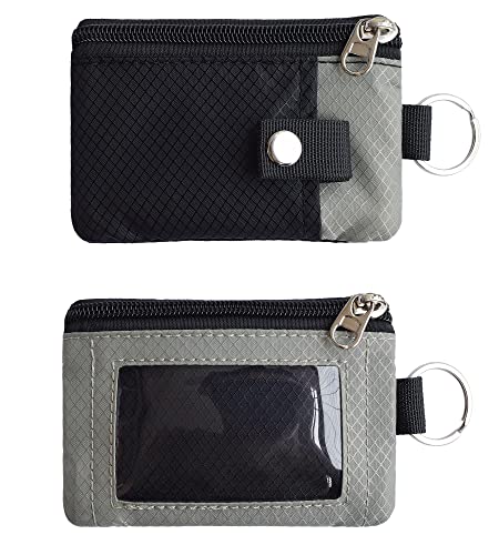 CHENSPRX Minimalist RFID Blocking Small Wallet with ID Window,WaterResistant Zip Id Case Wallet with Lanyard Keychain for Cards,Cash,Travel,Women,Men - color: Black+Gray