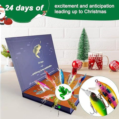 24PCS Mixed Fishing Lures Tackle Kit Hard & Soft Baits Assortment with Original Factory Printed Box, Freshwater Saltwater Fishing for Bass Trout Walleye Salmon