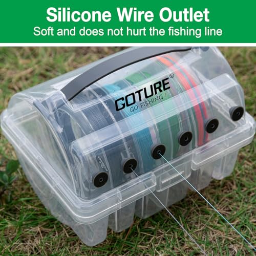 Goture Fishing Line Storage Box 1/2Pcs, 6(2 Large + 4 Standard) Slots Fishing Line Case, PP Clear Visibility Fishing Line Organizer, Silicone Holes Line Spool Box - style: 1Pack - 6 Slots Spool Storage Box