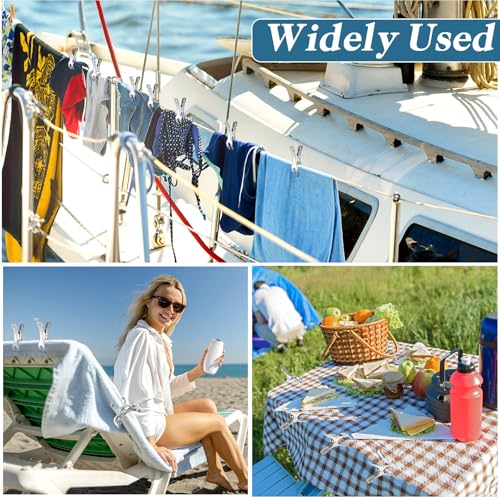 Hushee 8 Pack Marine Boat Rail Towel Clips Storm Proof Metal Large Clips Pontoon Boat Towel Organizer Heavy Duty Clothes Pins Outdoor Laundry for Beach Pontoon Fishing Cruise Travel
