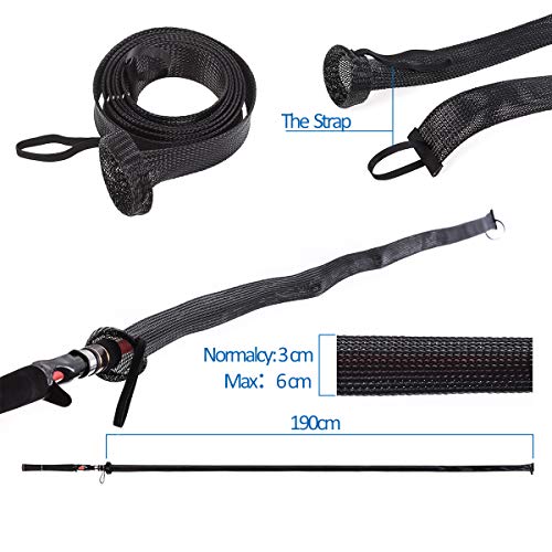 Leo 10 Pcs Rod Sock Sleeve Cover 190cm/74.8inches Braided Mesh Protector Pole Gloves Fishing Tools With Strap for Fly Spinning Casting Sea Rod