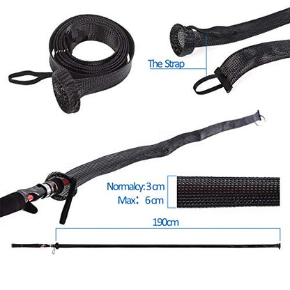 Leo 10 Pcs Rod Sock Sleeve Cover 190cm/74.8inches Braided Mesh Protector Pole Gloves Fishing Tools With Strap for Fly Spinning Casting Sea Rod