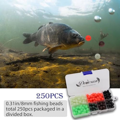 Dovesun Soft Rubber Fishing Beads Fishing Bait Eggs Accessories 7 Colors with Tackle-Box 0.23in(600pcs), 0.31in(250pcs), 0.39in(120pcs) - color: Round-0.31in/8mm*250pcs