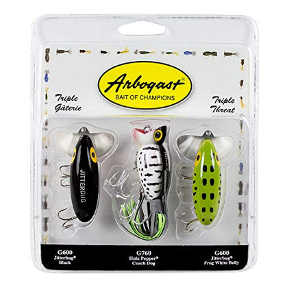 Arbogast Triple Threat Fishing Lure 3-Pack - Includes Jitterbug Lures and Hula Popper Lures - style: 2 Jitterbug, 1 Hula Popper