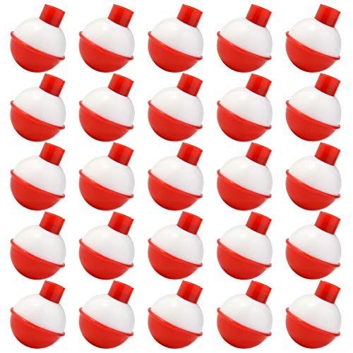 50 PCS Round Fishing Bobbers 1 Inch Float Bobbers Push Button - Red and White ABS Material