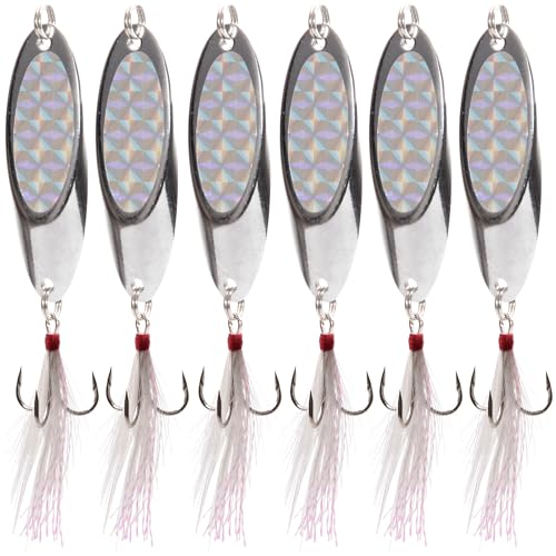 Spoon Lure Jigging Fishing Lures,Sinking Metal Luminous Spoons Hard Bait Saltwater with Treble Fishing Hooks for Salmon Bass Fishing Tackle - size: 1/4oz (7g) - 6pcs