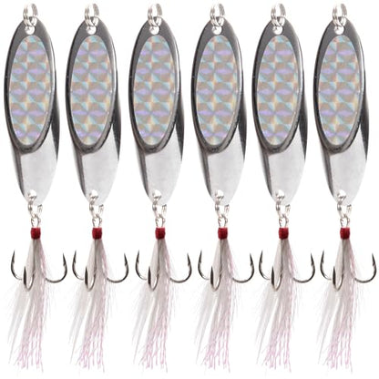 Spoon Lure Jigging Fishing Lures,Sinking Metal Luminous Spoons Hard Bait Saltwater with Treble Fishing Hooks for Salmon Bass Fishing Tackle - size: 1/4oz (7g) - 6pcs