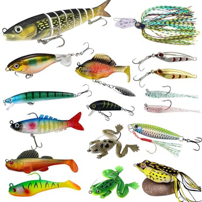 600 Pcs/Tackle Box Fishing Kit-Fishing Hooks,Sinkers, Swivels Snaps,Top Water Lure,Spoons,Soft Lures,Jig Heads, Frogs, Minnow, Accessories Equipment- Saltwater Freshwater Bass Bait Gear