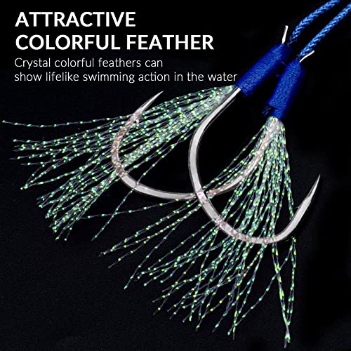 THKFISH Fishing Assist Hooks Saltwater Dancing Stinger Jigging Hooks Double Assist Replacement Fishing Hooks for Slow Pitch Jigs Vertical Jigging Lures 5pcs/15pcs/20pcs - color: red, size: #2/0-5pcs
