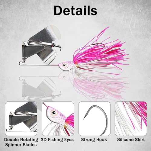 Buzzbaits Double Rotating Spinner Blade Baits Silicone Skirts Top Water Fishing Lures for Bass Trout Pike 0.52oz 4pcs FS/YE-08 - color: A