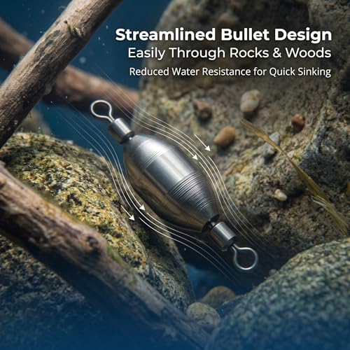 Brass Fishing Weights Swivel Bullet Fishing Sinkers with Rolling Swivel | Integrated Fishing Weights Swivel,Brass Sinker,Environmental Friendly,Quick Set Up,Saltwater & Freashwater Avaliable,Antirust